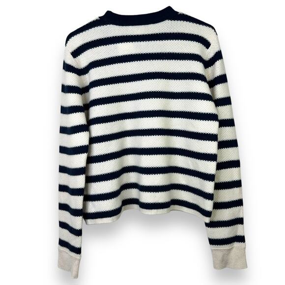 Club Monaco NWT Cashmere Navy Stripe Honeycomb Crewneck Soft Rib Knit Sweater XL - Picture 8 of 10